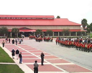 Marine Corps Junior ROTC  (JROTC) cadets march to lunch