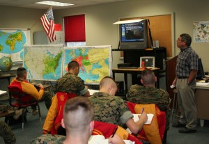 Military school students in class.
