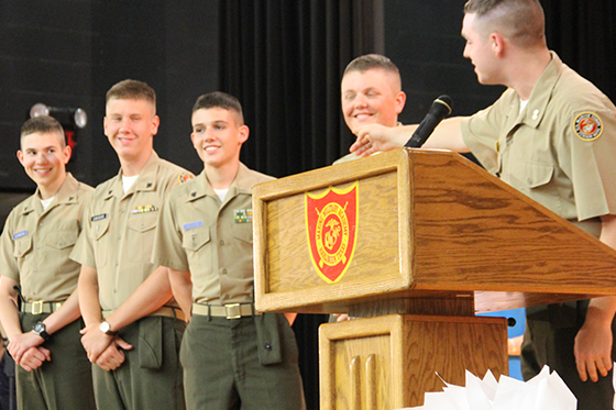 cadets on stage during religious event