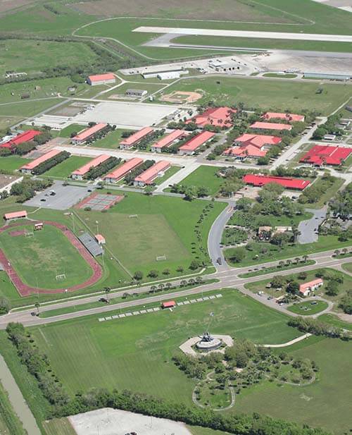 An aerial view of the Marine Military Academy campus.